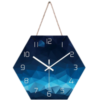 horloge murale scandinave hexagonale bleu avec chiffre blanc