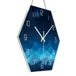 horloge murale scandinave hexagonale bleu avec chiffre blanc design