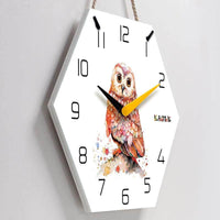 horloge murale scandinave chouette nordique en bois et hibou avec corde aiguilles jaune et noir