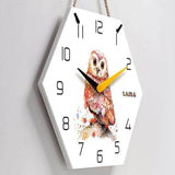 horloge murale scandinave chouette nordique en bois et hibou avec corde aiguilles jaune et noir
