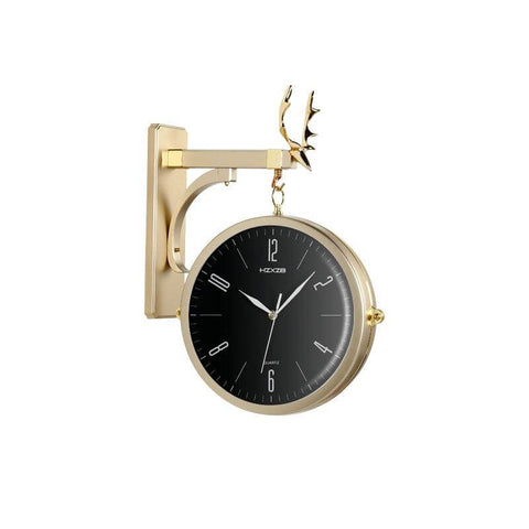 horloge murale style scandinave en forme de pendule de gare vintage en fer forgé pour bistro en rétro couleur doré