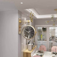 Horloge Murale D'Angle Avec Éclairage - Double Face Design Nordique - Mouvement Silencieux - Pour Salon Et Chambre
