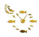 horloge murale stickers poissa couleur doré avec système à quartz pour la décoration intérieure.