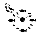 horloge murale stickers poisson couleur noire avec système à quartz pour la décoration intérieure.