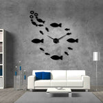 horloge murale stickers avec des poissons de forme ronde couleur noir et système à quartz pour le décoration intérieure de taille géante pour un design parfait.