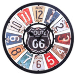 horloge murale style vintage et retro couleur colorée route 66 au style design industrielle avec un diamètre de 35 cm